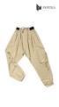 spodnie beżowe z obniżonym krokiem przód