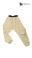 spodnie beżowe z obniżonym krokiem tył