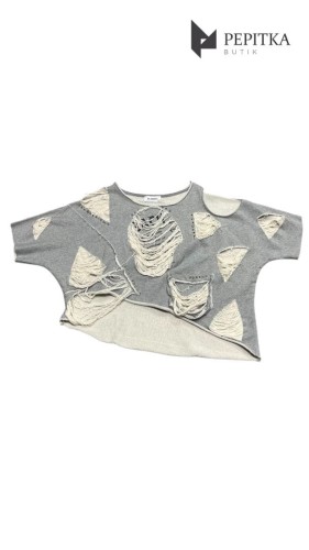 Bluza szara z charakterystycznymi przetarciami #48