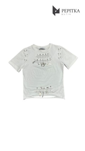 T-shirt śmietankowy z agrafkami #92