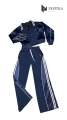 komplet granatowy z satynowymi wstawkami przód