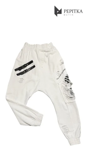 Spodnie śmietankowe z obniżonym krokiem #129