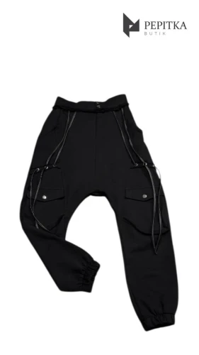 Spodnie czarne z obniżonym krokiem #125