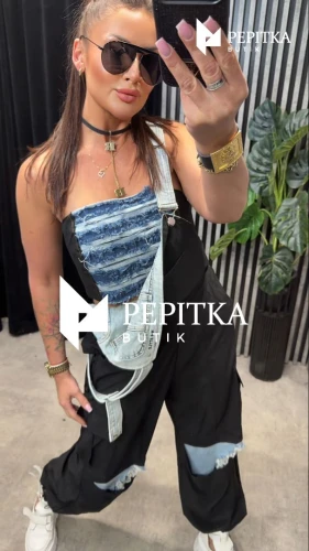 Top opaska czarna z jeansem #86